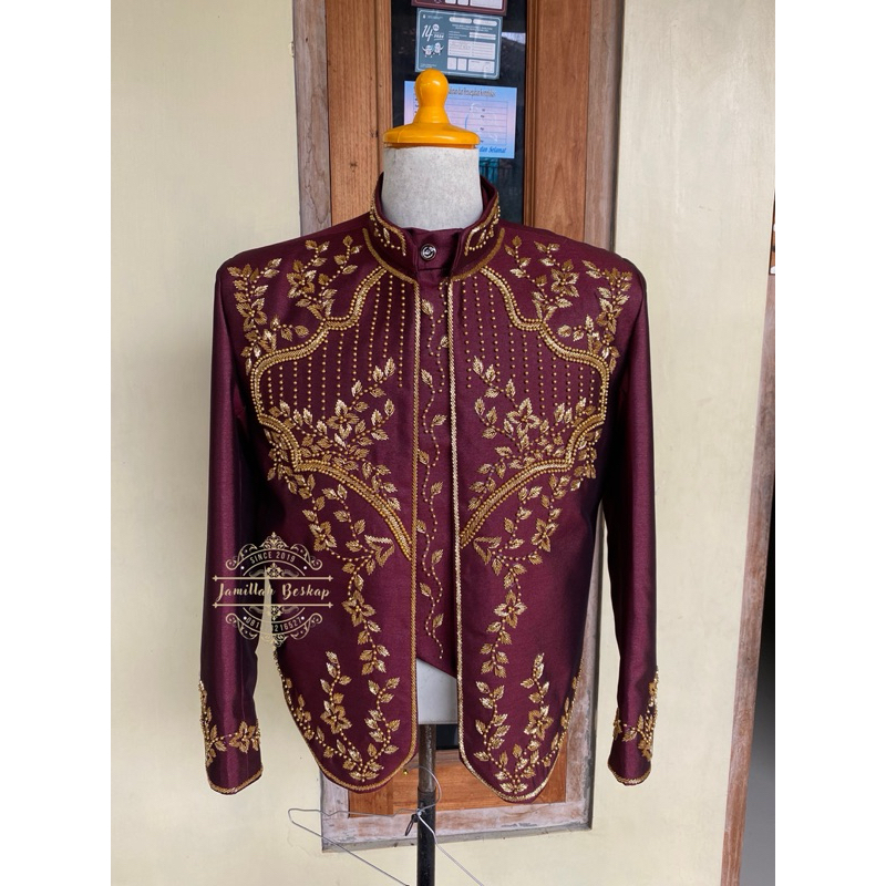 Beskap pengantin pria || Beskap maroon || Beskap woll glossy maroon || Beakap pengantin jawa || Besk
