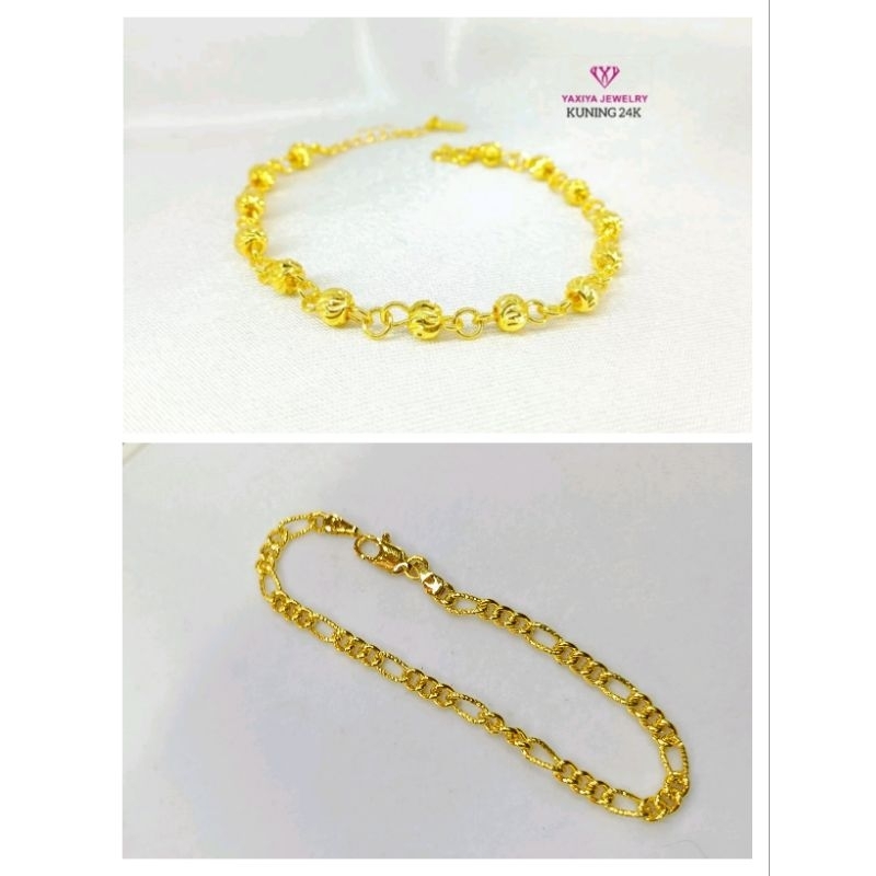 gelang sisik naga rantai dan bola lapis emas 24k