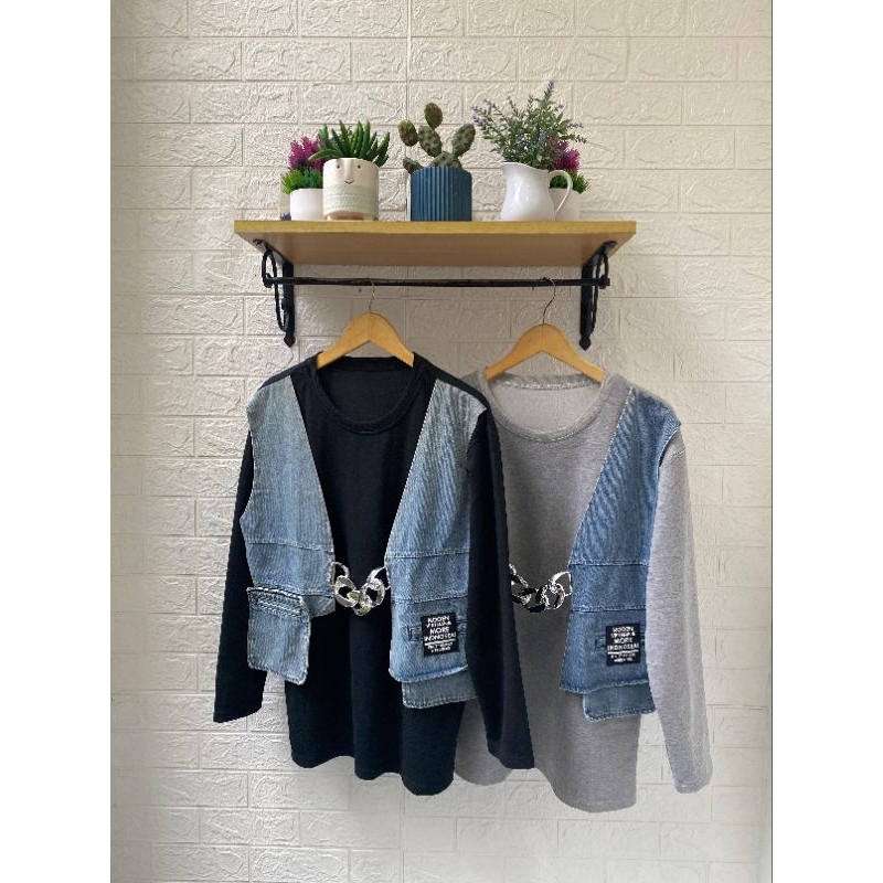 Blouse Mix Vest Denim Wanita Premium
