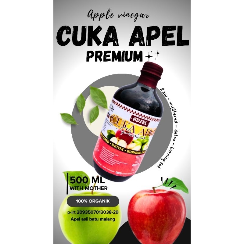 

cuka apel premium organik 500ml apple cider vinegar with the mother detox & kesehatan