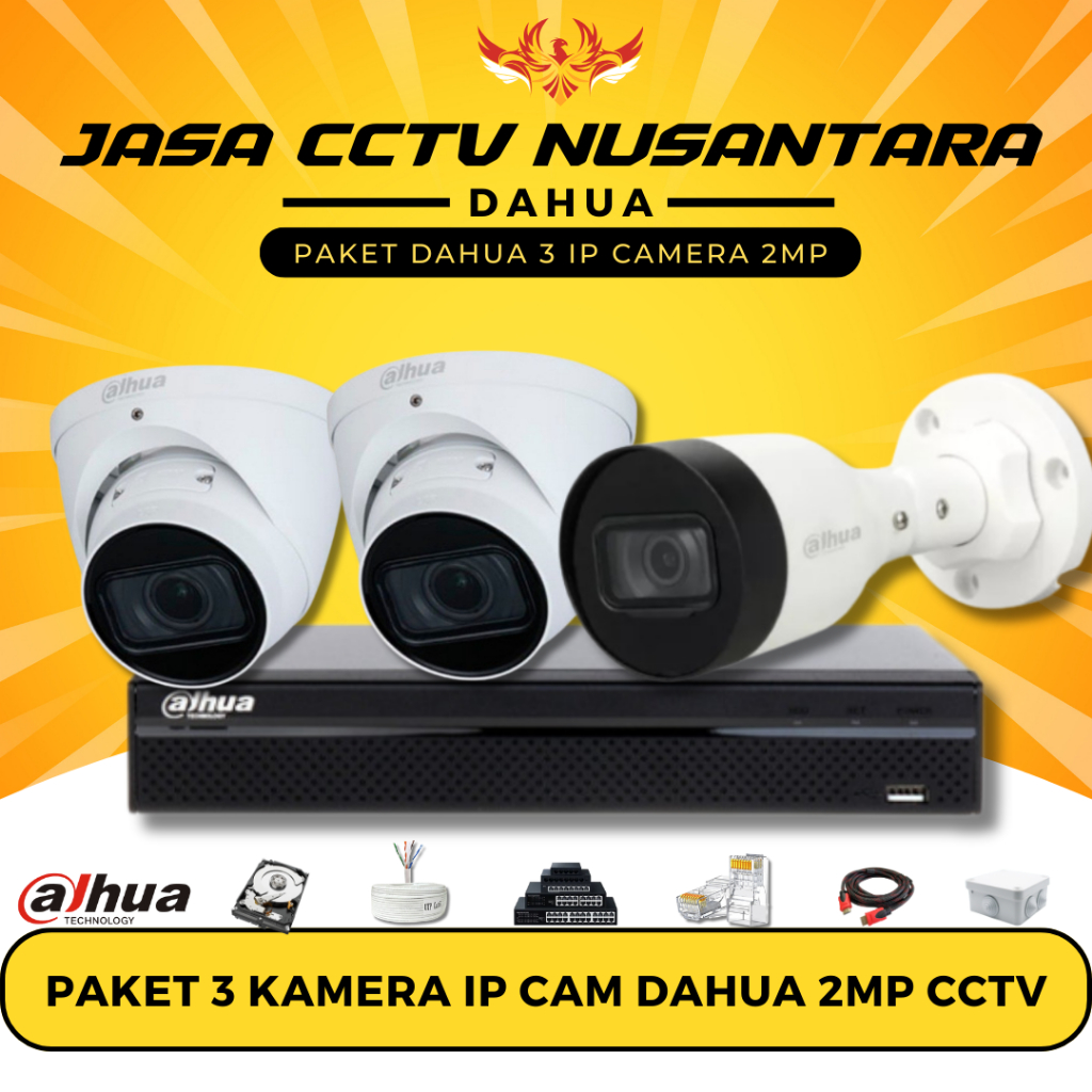 PAKET 3 IP CAMERA Dahua 2MP CCTV + JASA INSTALLASI