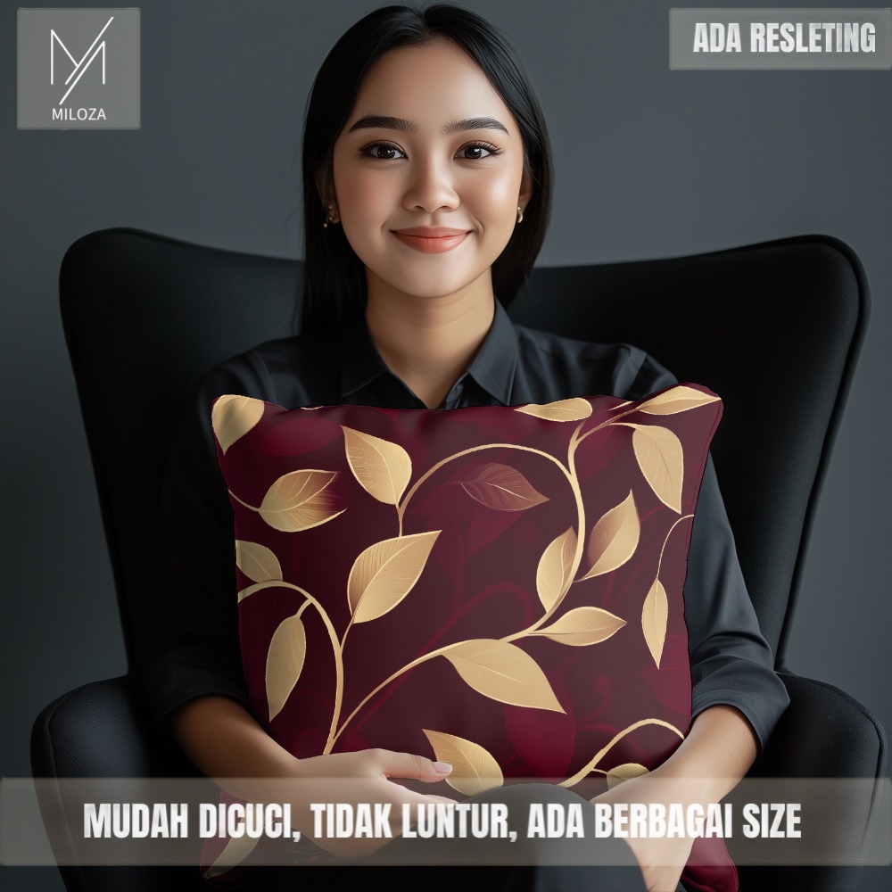 Sarung Bantal Sofa Motif Daun Gugur Coklat NE 35 - Tebal Kualitas Premium Full Printing Anti Luntur