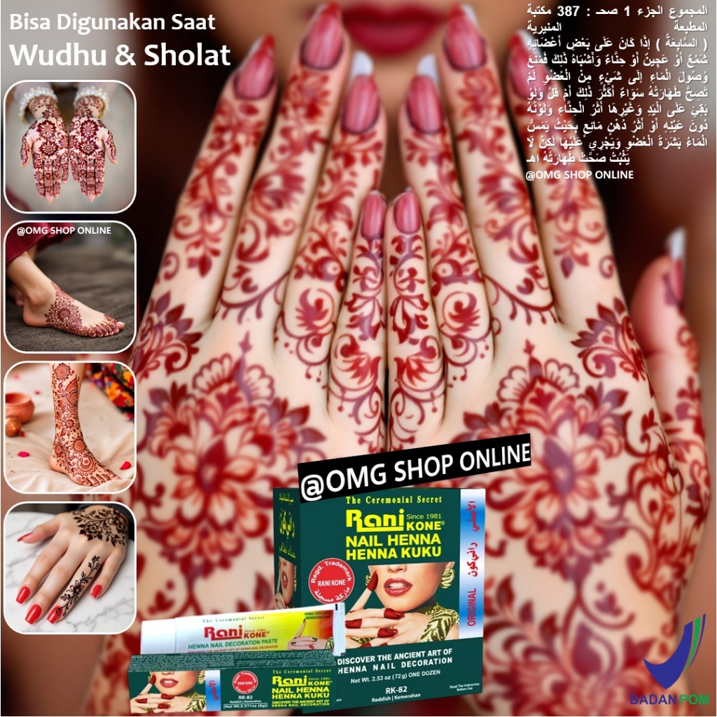 Termurah  Kone Henna Rani Henna Kuku Halal Tahan Lama Inai Kutek Muslim Sah Sholat Reddish Kutek Tah