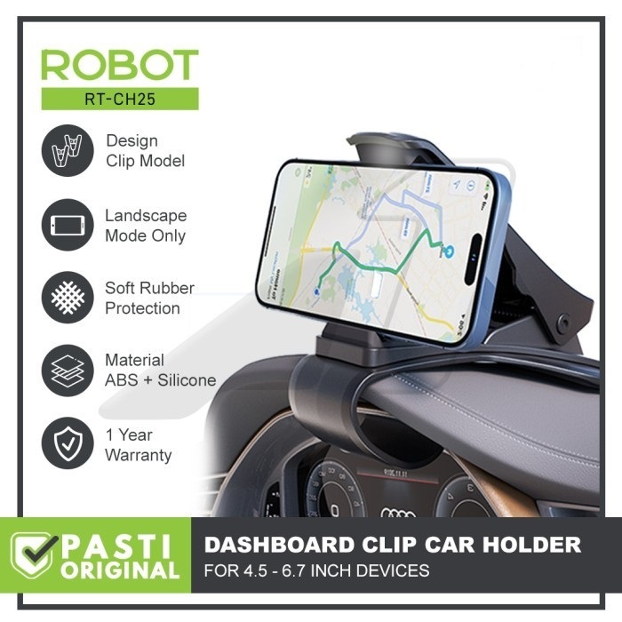 ROBOT RT-CH25 Car Holder HP Mobil Holder Jepit Dashboard Original