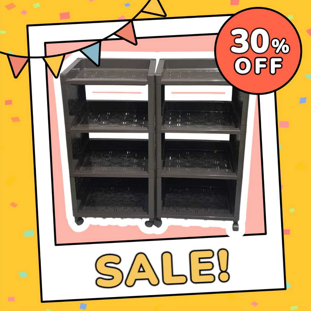 PROMO RAK PLASTIK RAK SERBAGUNA /  RAK DAPUR / RAK BUKU PORTABLE SUSUN 4 + RODA