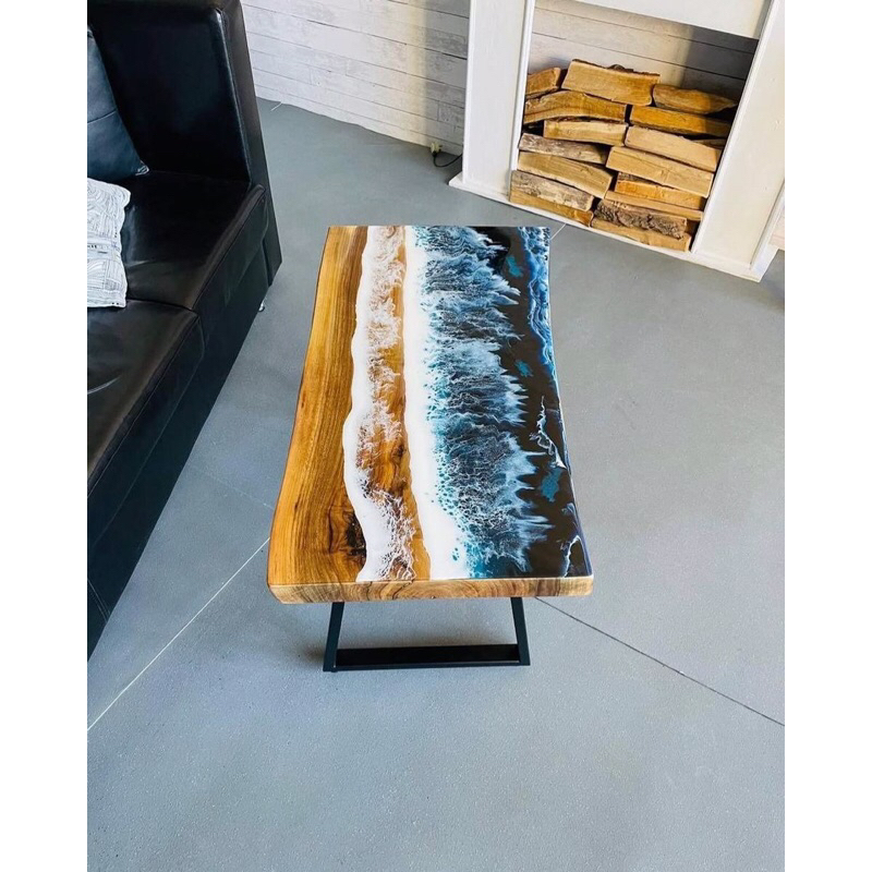 Meja Makan Epoxy Resin Top Wood Jepara