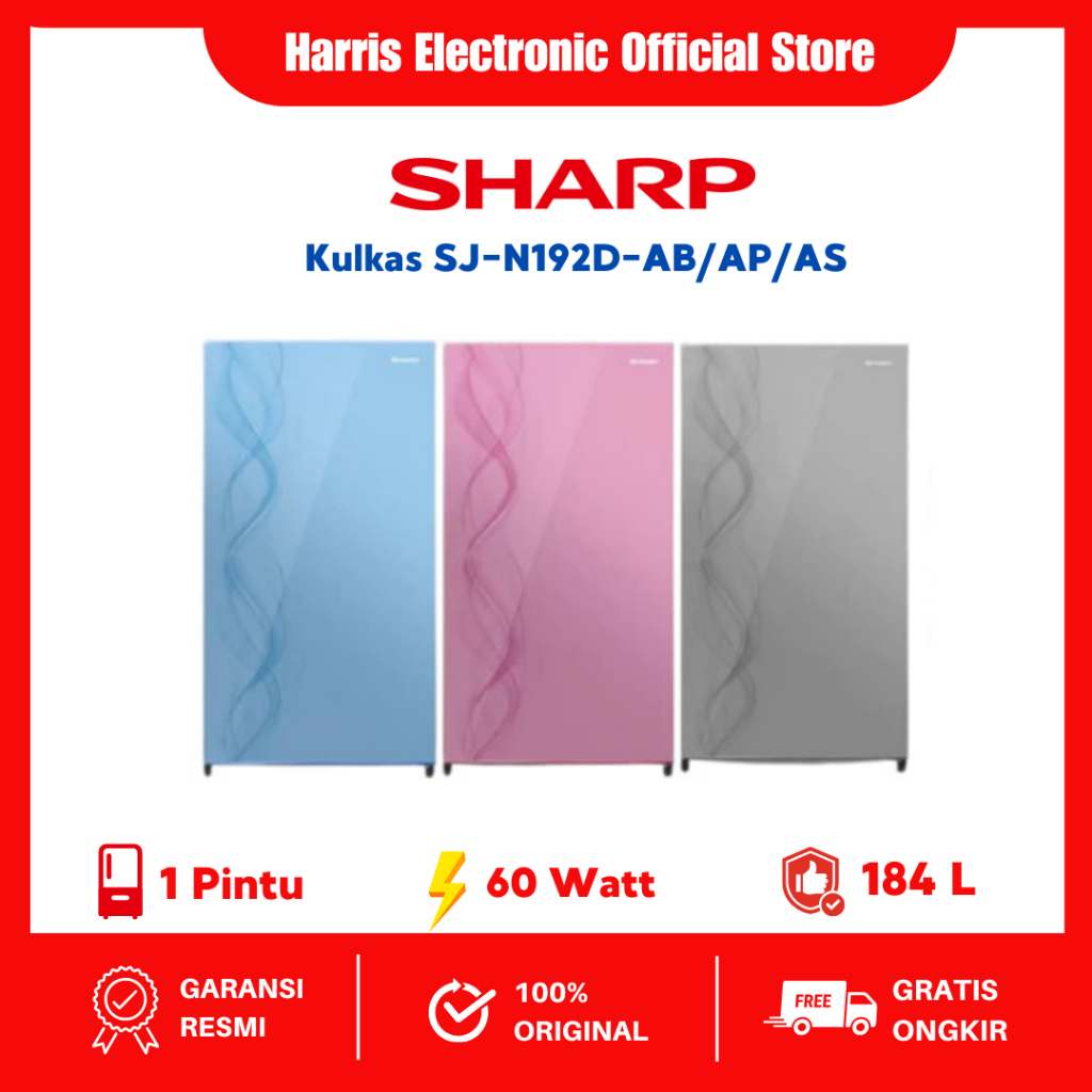 Sharp Kulkas 1 Pintu Kapasitas 184 Liter Low Watt Full Insulation SJ-N192D-AB/AP/AS Garansi Resmi