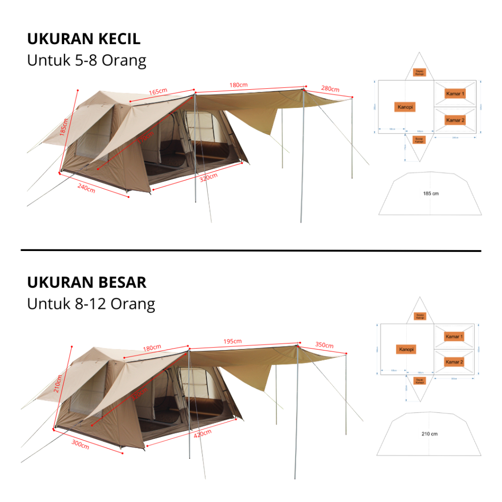 Tenda Camping Kanopi 8 - 12 Orang Double Layer Waterproof Tenda Camping Keluarga Besar Tenda Camping