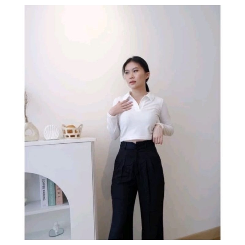 crop top kerah lengan panjang