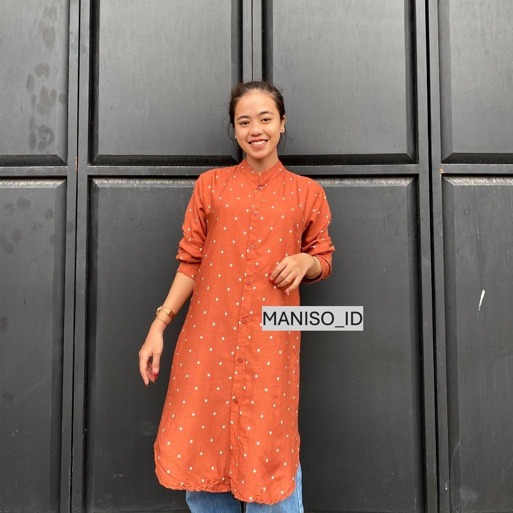 Maniso - Alesya Tunik Rayon Motif Polka Bigsize Kemeja Rayon Jumbo Motif Polkadot Modern