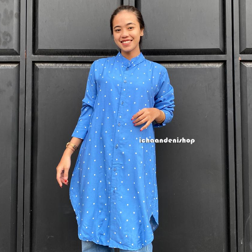 ICH - Alesya Tunik Rayon Motif Polka Bigsize Kemeja Rayon Jumbo Motif Polkadot Modern