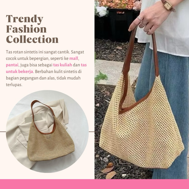 Tas Selempang Anyaman Rotan Sintetis Kulit Bag Pantai Mall Hangout Tas Rajut Wanita Aestetic Estetik