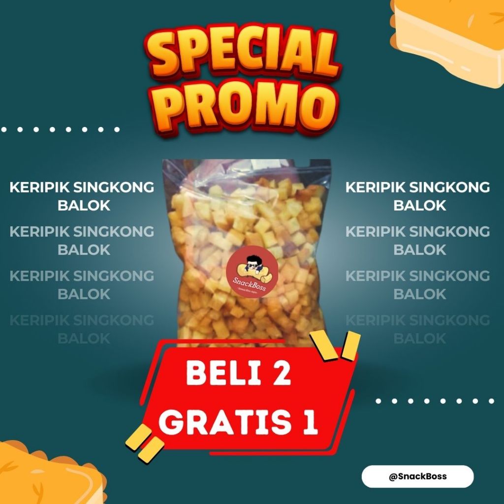 

COD KERIPIK SINGKONG BALOK / GANEPO/ TELA TELA / SINGKONG DADU/ SINGKONG KOTAK 250 GR BELI 2 GRATIS 1