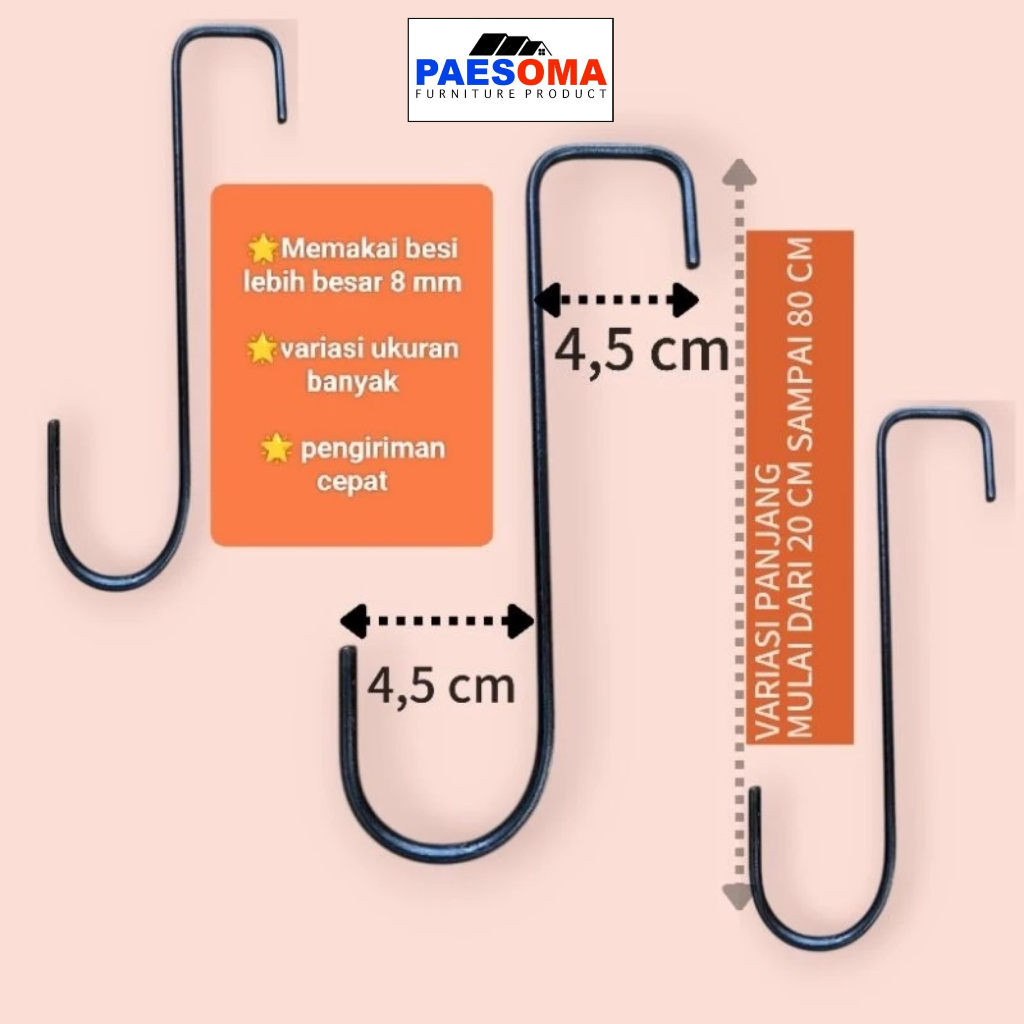 besi S,cantolan besi S/gantungan kandang burung/gantungan pot bunga