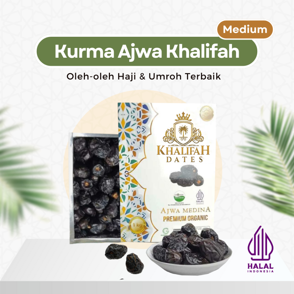 

Kurma Ajwa Kholifah Premium 1KG - Kurma Nabi Asli Madinah, Manis & Lembut