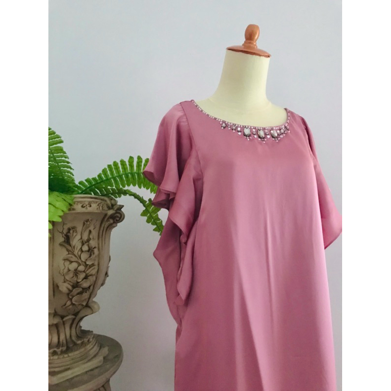 Pink Satin Beaded Dress