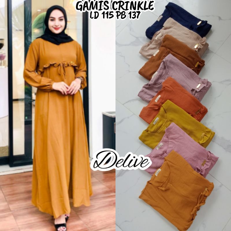 Gamis Crinkle Rempel pita //Gamis Crinkle polos//Gamis Crinkle