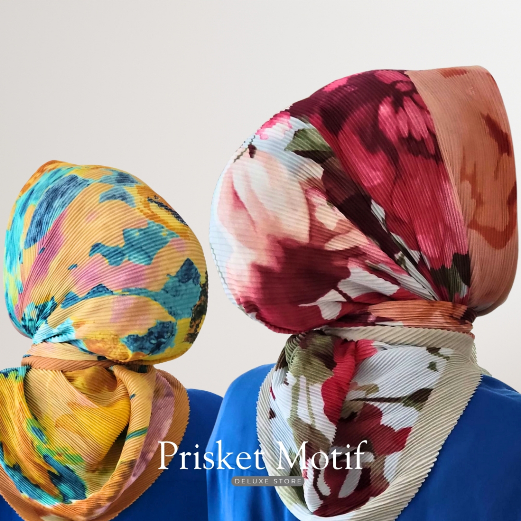 Hijab Plisket Motif Segiempat Lasercut