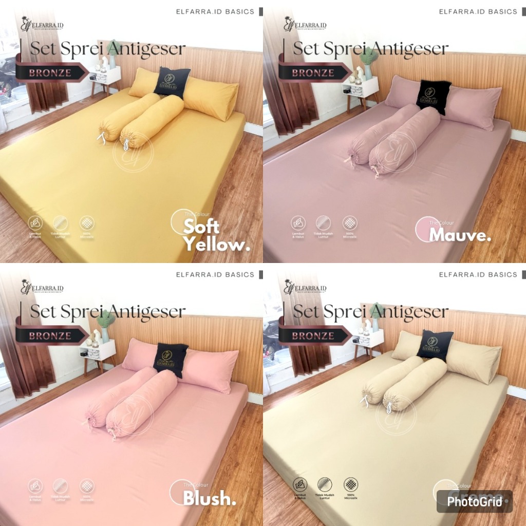 ELFARRA | Sprei Set 160x200 | Sprei Set Sarung Bantal dan Guling | Sprei Anti Geser | Sprei POLOS