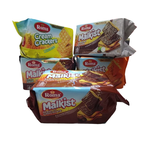 

ROMA MALKIST CREAM CRACKERS/COKLAT KELAPA/ABON/KEJU MANIS/BELGIAN CHOCOLATE