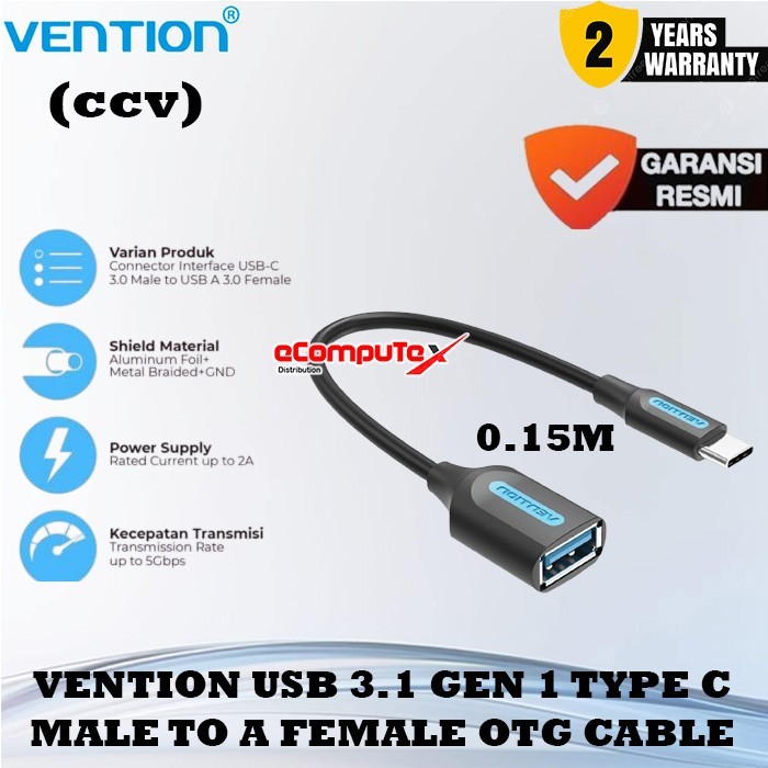 VENTION KABLE USB 3.1 GEN 1 TYPE C MALE TO A FEMALE OTG CABLE 0.15M ( CCV ) GARANSI RESMI