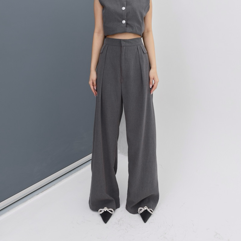 CAIRO PANTS - Celana Panjang Wanita Straight Wide Highwaist Pants Basic Korean Long Trousers Murah P