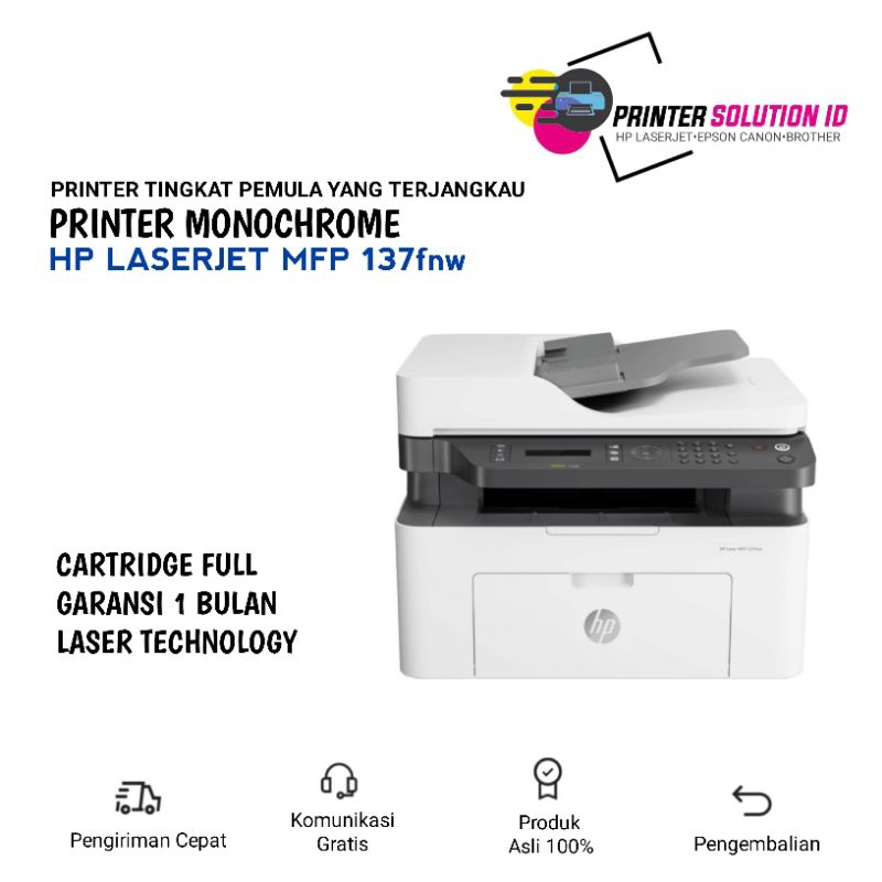 Printer Hp LaserJet MFP 137fnw Laser Hitam Putih