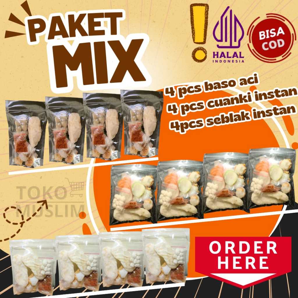 

Paket Mix 12 bungkus Baso aci 4 cuanki 4 seblak 4 Murah Hemat bisa Cod