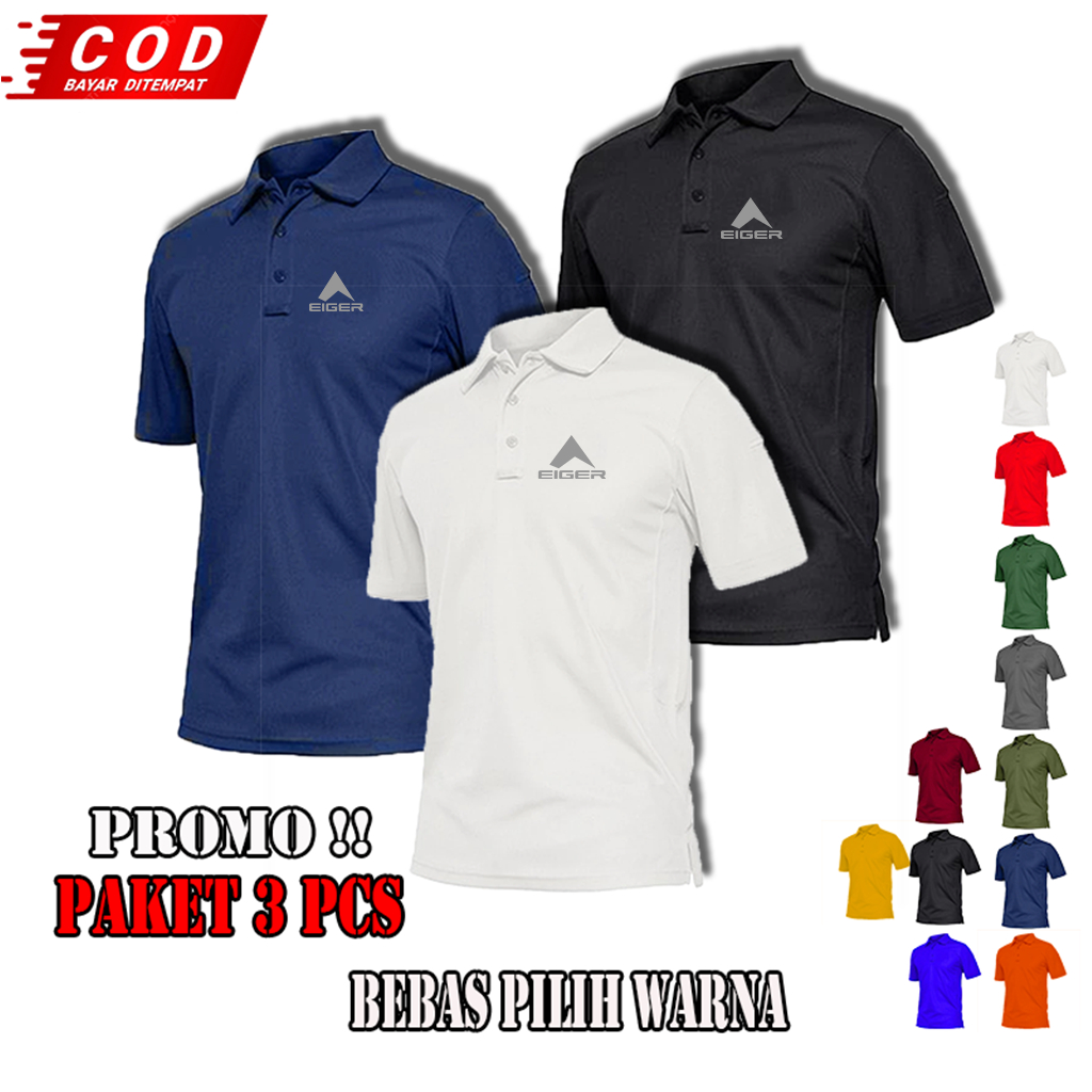 logo eiger COD Polo Kerah Atasan Pria MAHAL Terbaru | Kaos Premium bahan katun logo erg warna menari