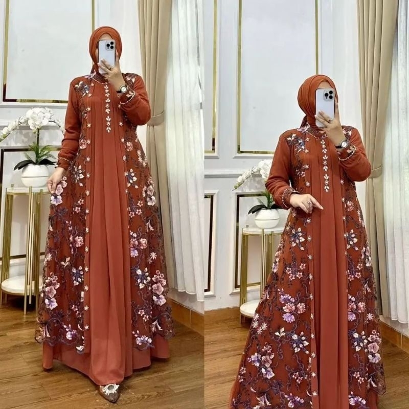 Hannah - dress maxy pesta//gamis fashion wanita dress bridesmaid terbaru bahan ceruty babydoll full 