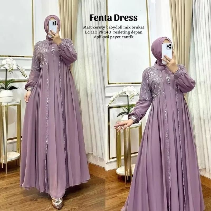 Fenita - dress maxy // fashion wanita dress bridesmaid terbaru bahan ceruty babydoll full furing 2 l