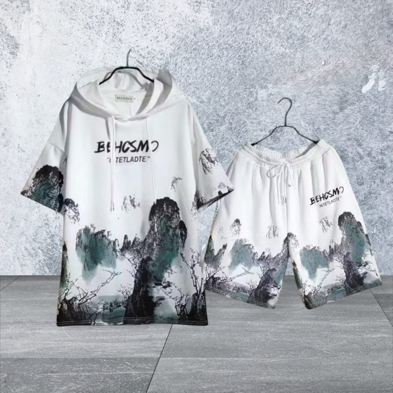 STELAN HOODIE PRIA DEWASA LADTE ONE SET KEKINIAN DAN CELANA PENDEK