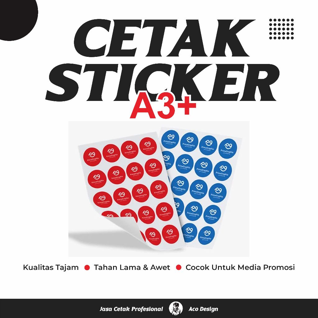 

Cetak Sticker A3+ Kualitas Tajam & Cocok untuk Media Promosi Print & Cut Sticker Vinyl A3+ / Cetak Stiker Label Kiss Cut / Die Cut