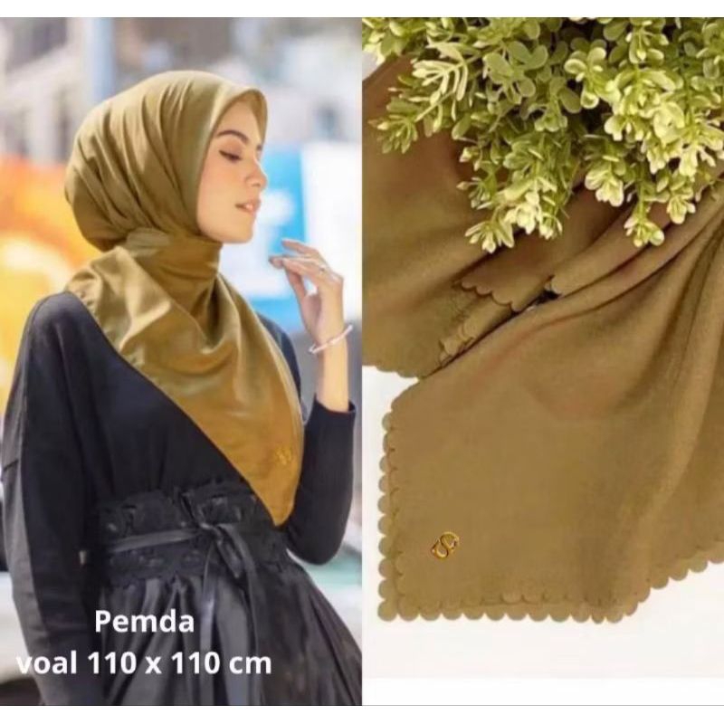 Hijab Segiempat Buttonscarves Polos Berlogo Gratis Pouch Jilbab Polos Buttonscarves kw