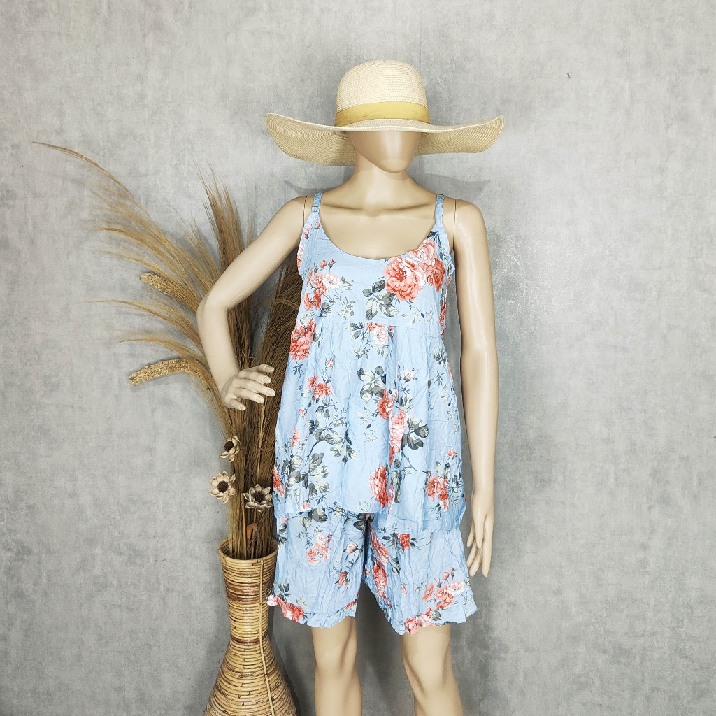 SETELAN CELANA PENDEK REMPEL SINGLET NARINI TANK TOP / BAJU TIDUR / BABYDOLL BALI / PIYAMA