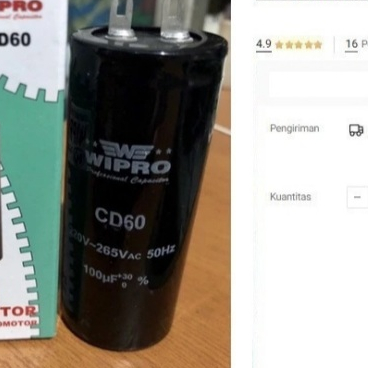 

Capasitor 100 uf WIPRO Kapasitor Dinamo Starting Capacitor 100uf mikro