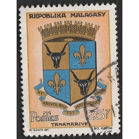 

A 11975 SATU BUAH PRANGKO MALAGASY TEMA COAT OF ARMS TANANARIVE DENGAN KONDISI SUDAH ADA CAP