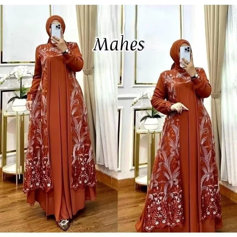 Maya - Gamis dress jumbo brukat Premium ceruty babydoll furing Payet mutiara renda tile sayap warna 