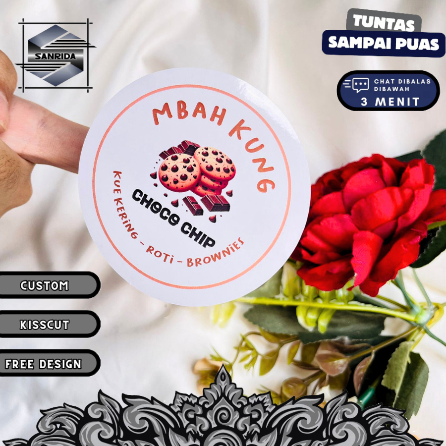 

9-15 Sanrida Label Sticker Cookies Lebaran Stiker Toples Kue Kering Idul Fitri Bentuk Bulat Chromo