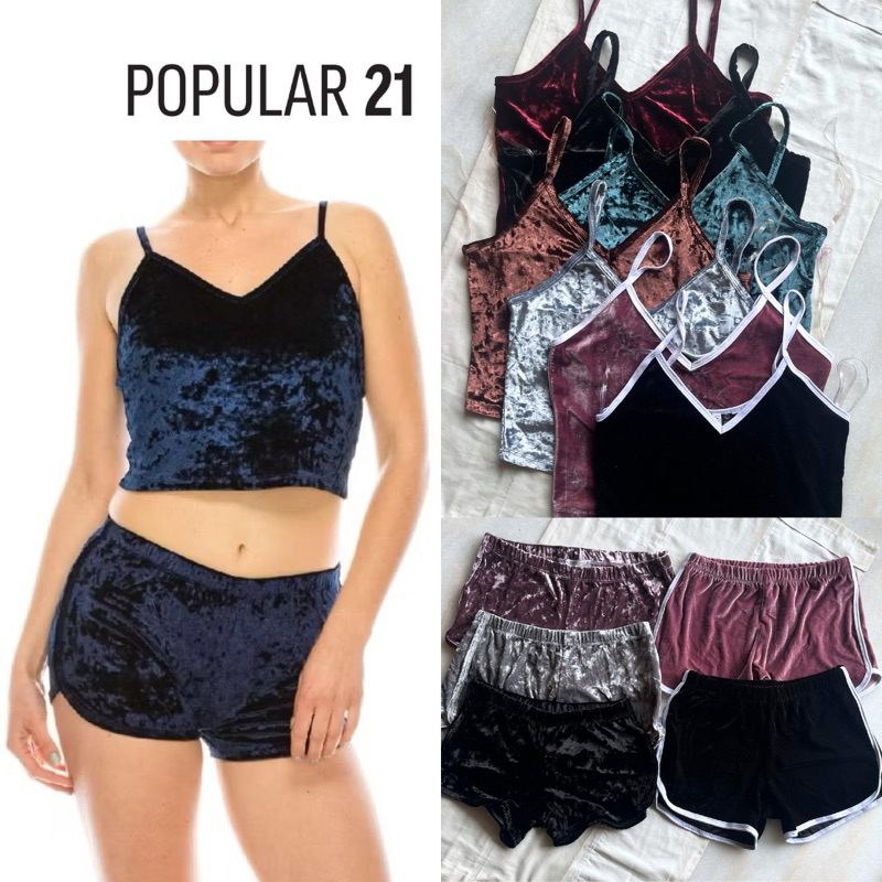 POPULAR 21 Tanktop Velvet Bludru + Celana Bludru