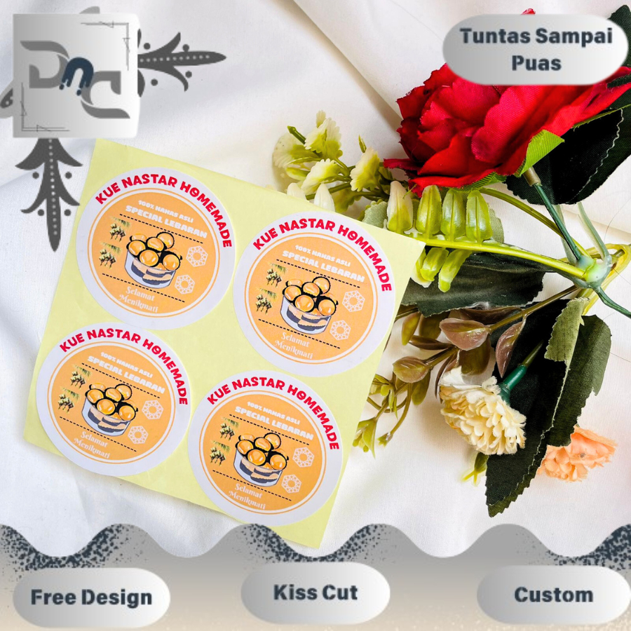 

2-4 DND Print Sticker Kecil Bulat Tema Cookies Idul Fitri Stiker Chromo Kue Kering Lebaran Custom