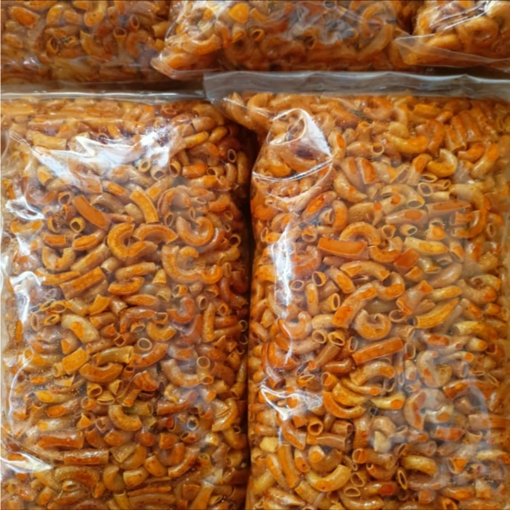 

Makaroni Bantet pedas daun jeruk 1kg cemilan nikmat kriuk