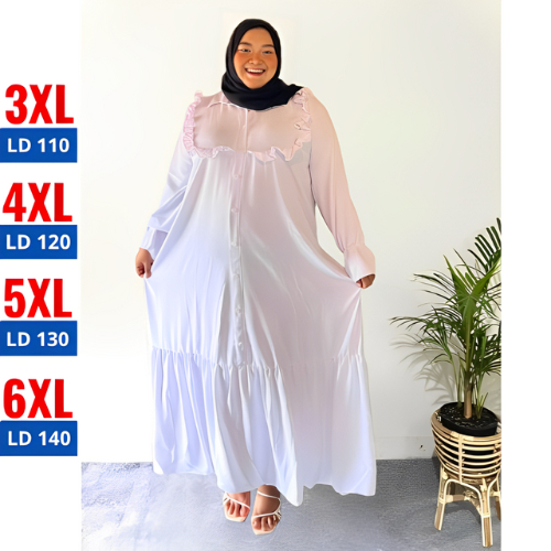 Garede - Baju Gamis Jumbo Syari Terbaru Polos Premium Mewah Elegan Abaya Putih LD 110 120 130 140