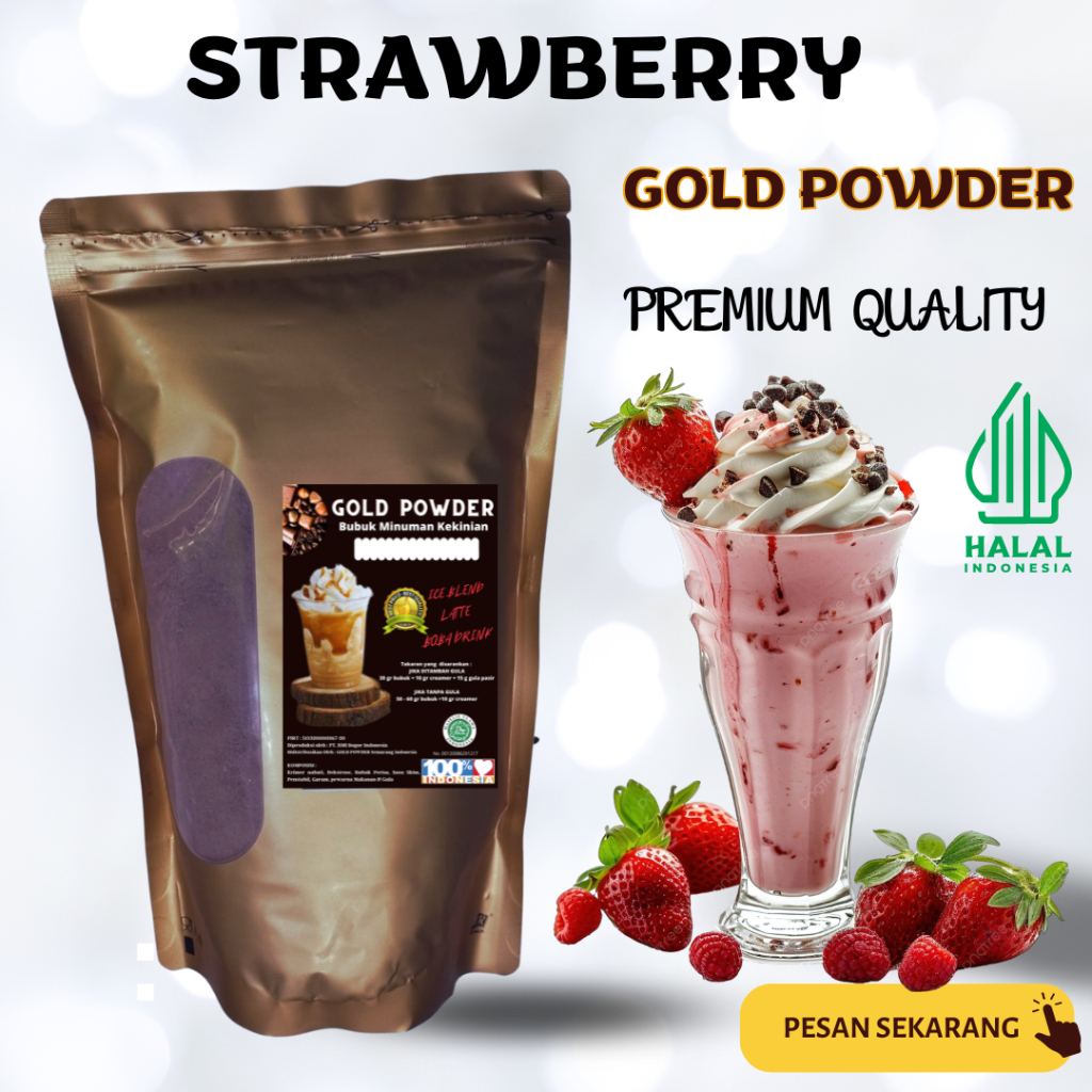 

1 Kg Bubuk minuman instan RASA STRAWBERRY Gold powder drink serbuk minuman PREMIUM rasa strawberi