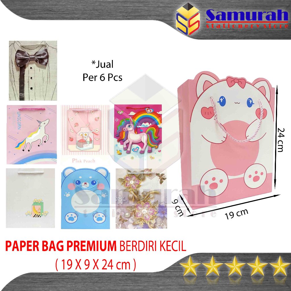 

Paper Bag Premium Kecil Tali Berdiri / Goodie Bag Karton Tebal Fancy 1 pak isi 6 pcs / Tas Belanja Gift Kado Lucu
