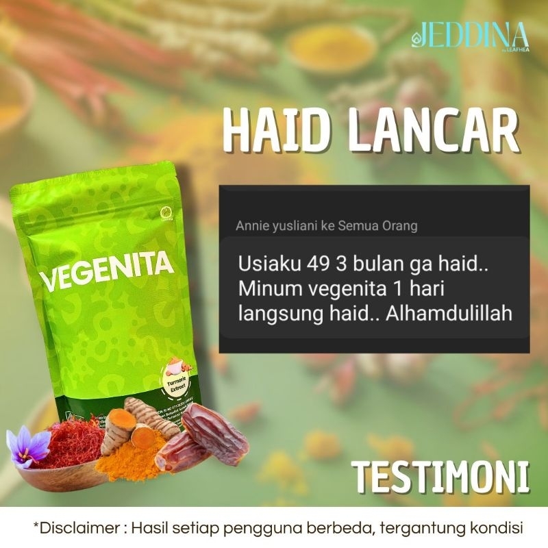 

Vegenita jamu kekinian dengan ekstrak safron membasmi keputihan dan melancarkan datang bulan..