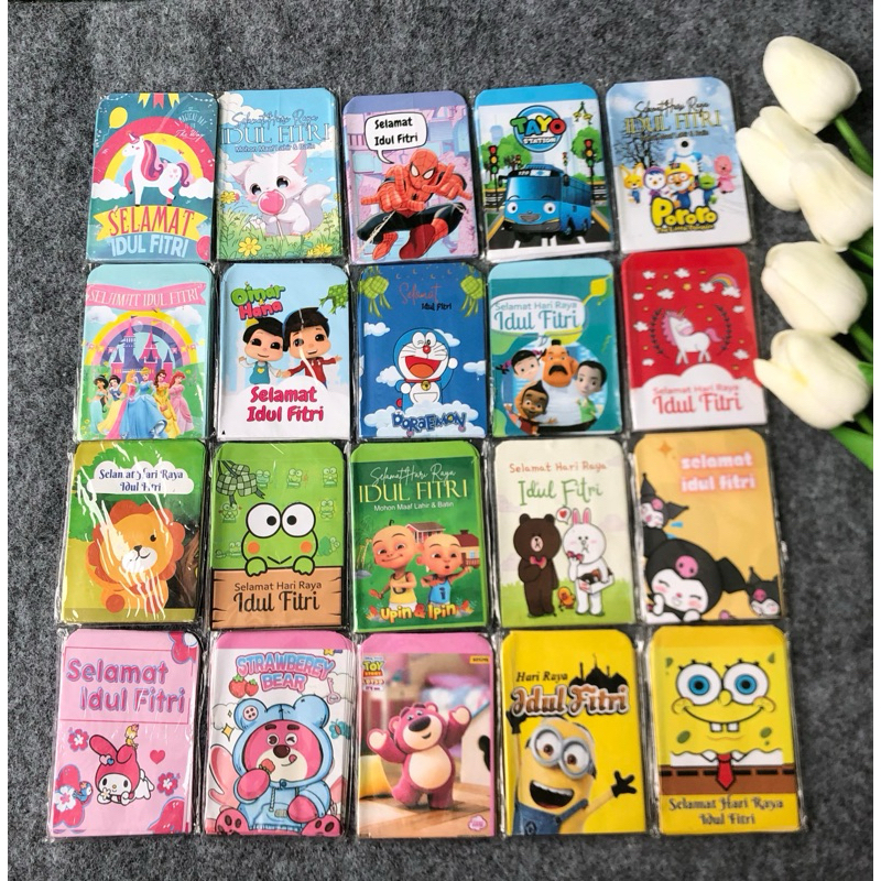 

(1pack isi 10) Amplop THR Lebaran Mini unik siap pakai plesetan viral / ampau thr lebaran idul fitri karakter kartun muslim uang labubu kuromi snack sedang