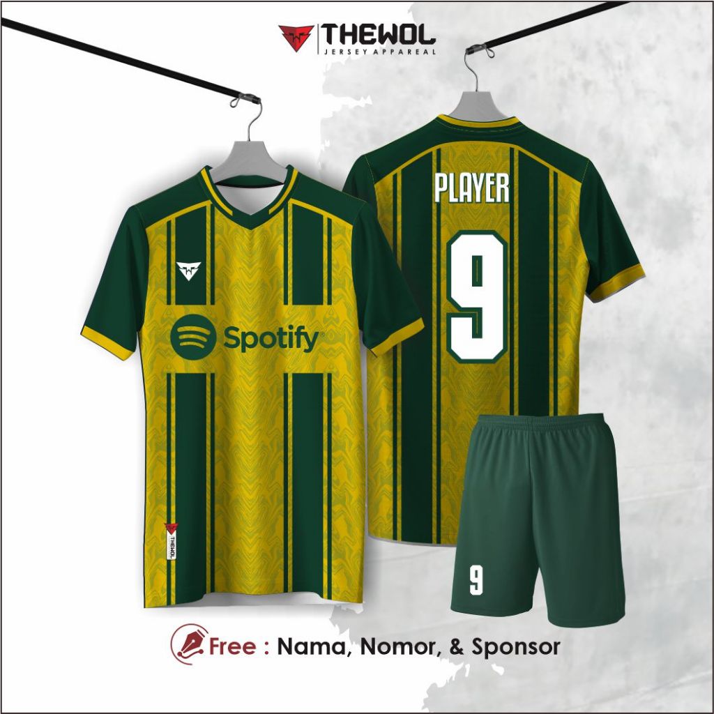 Jersey kaos futsal bolavintage hijau kuning full printing premium satuan