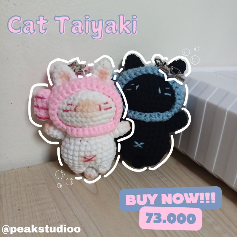 crochet keychain cat taiyaki couple/ gantungan kunci rajut kucing ikan taiyaki