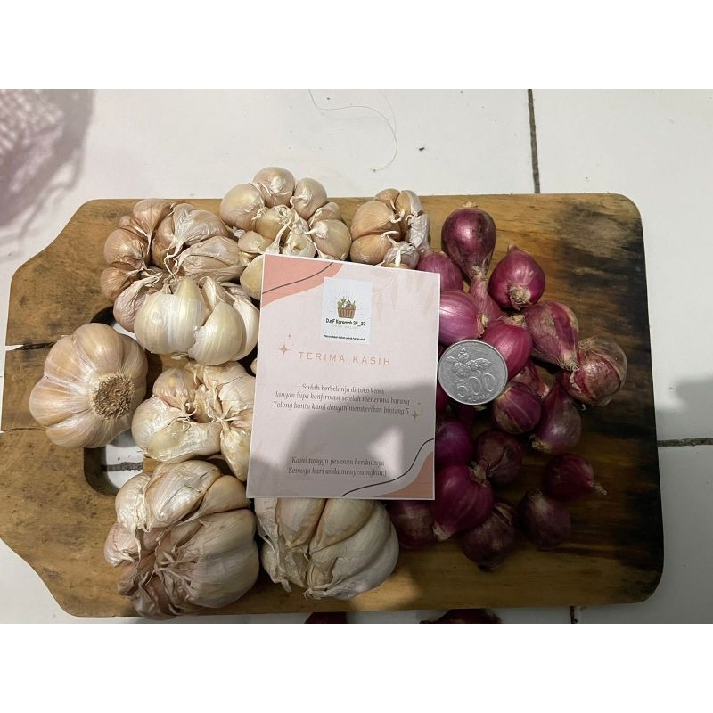 

Paket Mix bawang merah Lokal dan Bawang putih 1 KG